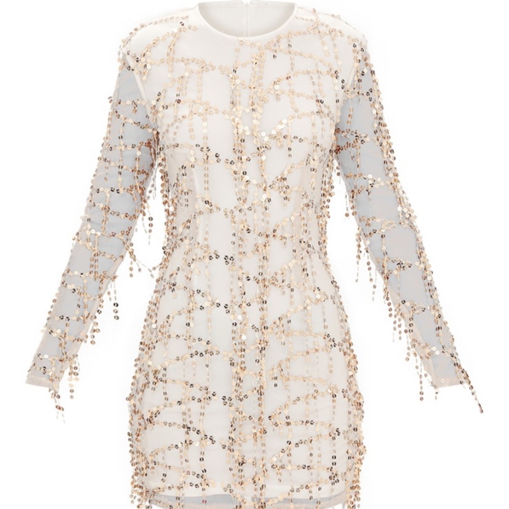 Rose Gold Sequin Detail Long Sleeve Bodycon Dress